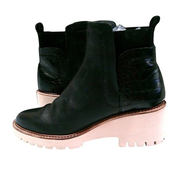Dolce Vita Shoes - Dolce Vita Womens Chunky Heel Leather Bootie Size 8.5 Edgy Alligator Embossed